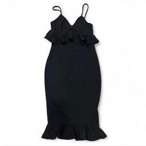 SHEIN Black Midi Dress with Ruffle Hem